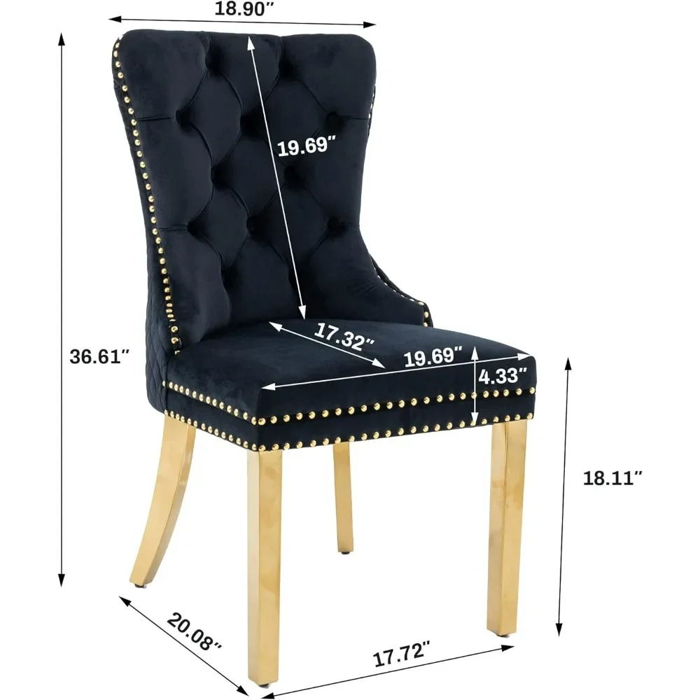 Velvet Upholstered Dining Chairs Set of 4, Modern Button Tufted Chairs with Lion Head Pull Ring and Stainless Steel Legs, Chairs 2