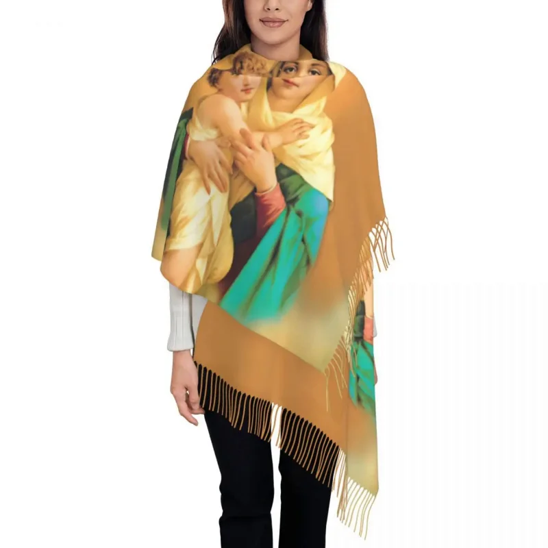 

Our Lady Of Schoenstatt Scarf Women Stylish Winter Fall Shawl Wraps Virgin Mary Catholic Saint Tassel Wraps