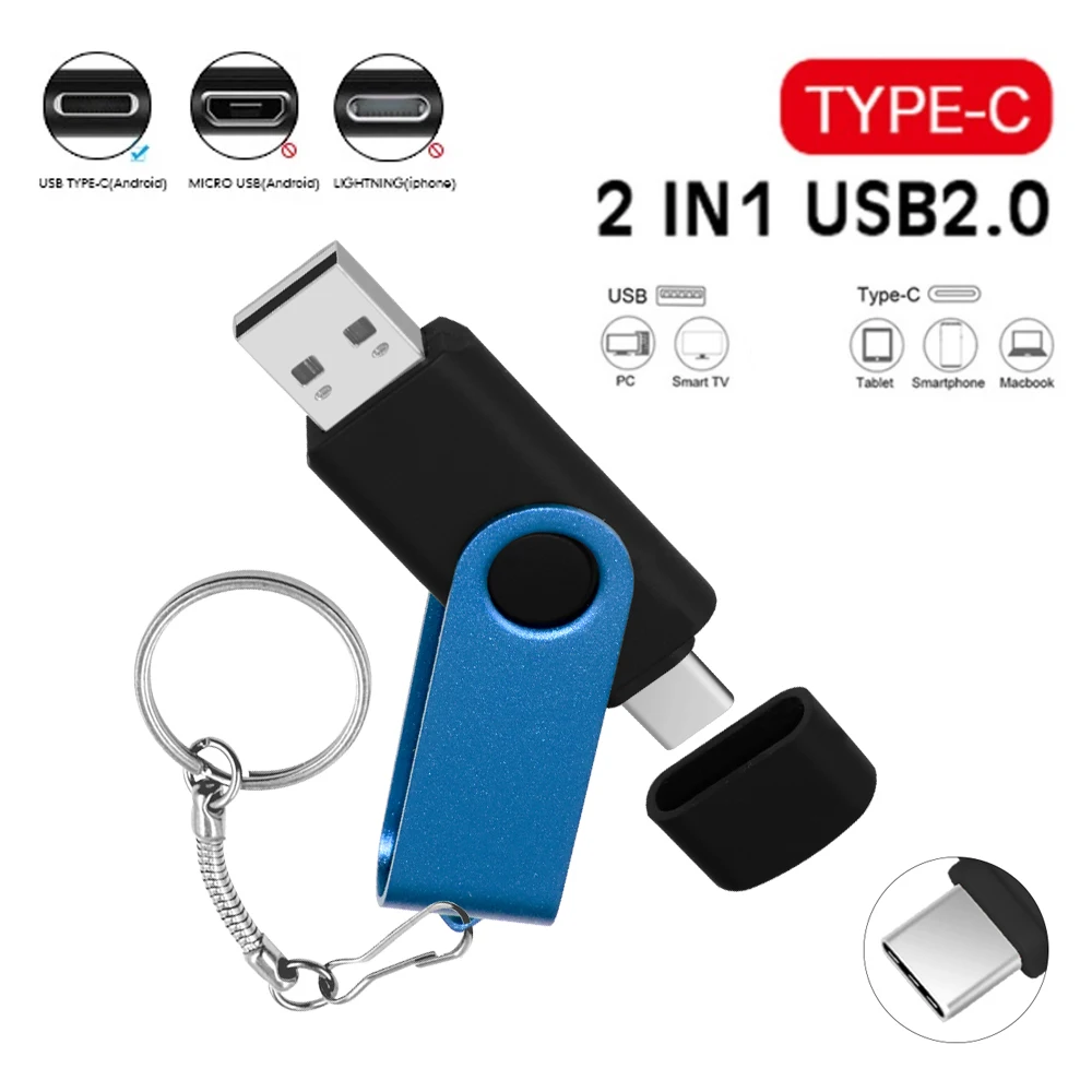 

Rotatable USB Flash Drive 128GB Free Custom Logo 2.0 TYPE-C USB Stick 64GB 32GB 16GB 8GB Creative Gift Pen Drive 4GB