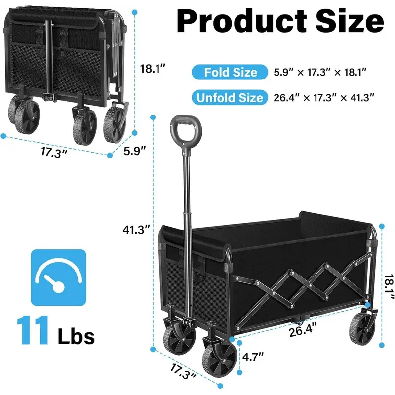 Wagons Carts Foldable Collapsible Wagon Cart Foldable Wagon Cart with Wheels Lightweight 280 LBS for Beach Sports Camping Grocer