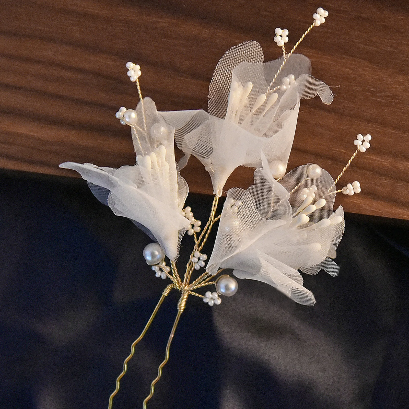 MAYCREATE Floral Hair Pins for Elegant Updos with 6.4 in Pearl Flower Design | Gold Metal main image 1