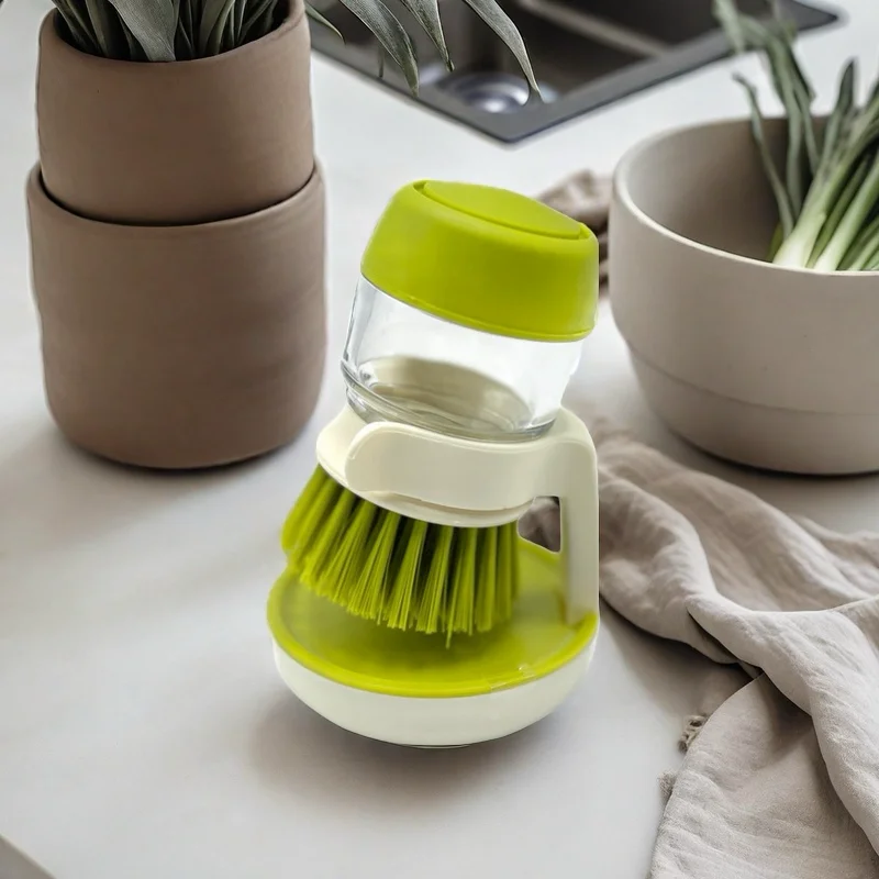 Press the self-refill cleaning brush Dishwashing brush, household non-stick dishwashing brush, with stand Kitchen cleaning produ 2