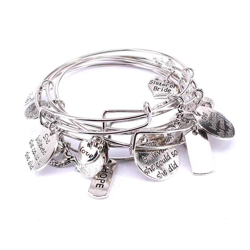 5pcs Bracelet Set Silver Color & Gold Color Bracelets for Women Girls Jewllery Love Hope Faith Letter Charm Bracelets C034