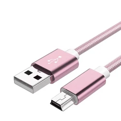 Braided Fast Charging & Data Transfer Mini USB to USB - A Cable - Portable and Durable - 1.5m (Pink)