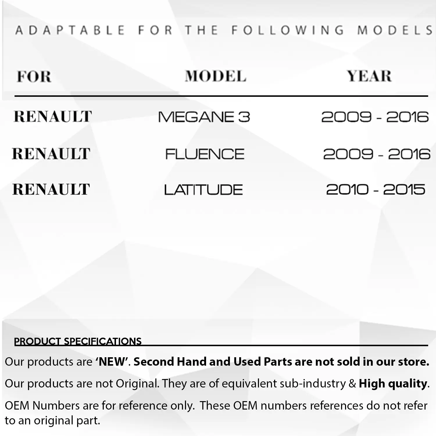 Cubierta de botón de cristal derecha e izquierda para Renault Megane 3, Fluence 3, Latitude (2 piezas)