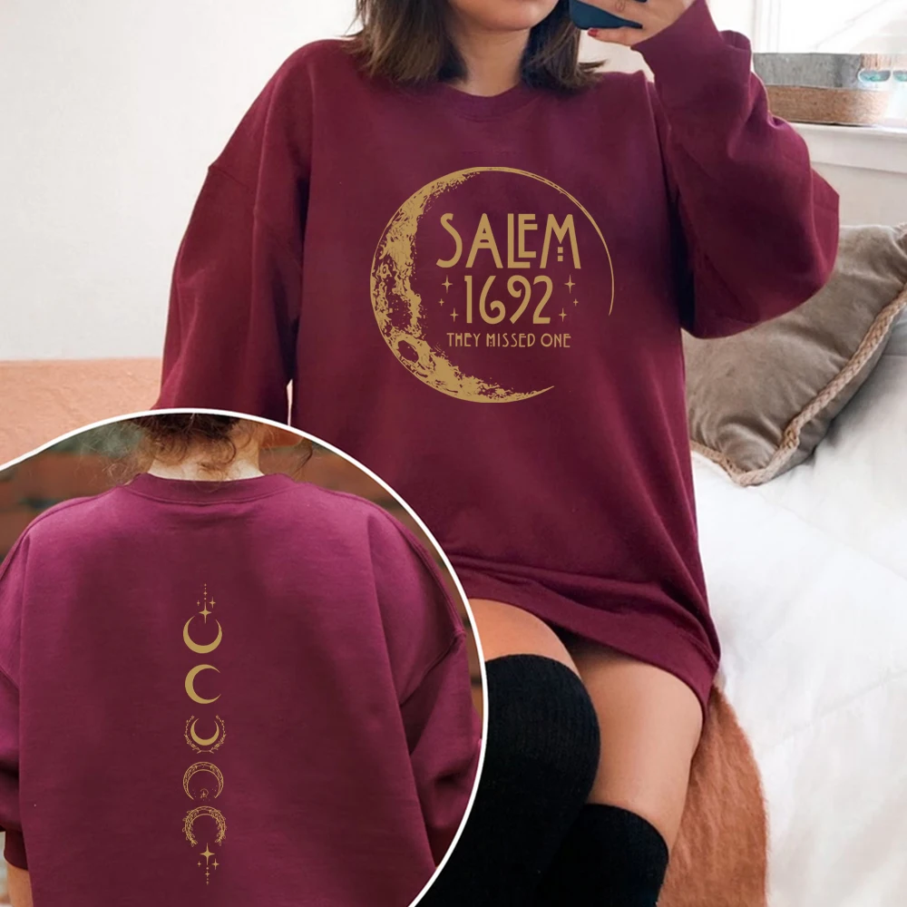 Retro Salem 1692 Sweatshirt Salem They Missed One Crewneck Shirt Vintage Halloween Hoodie Salem Massachusetts Long Sleeves Tops 4