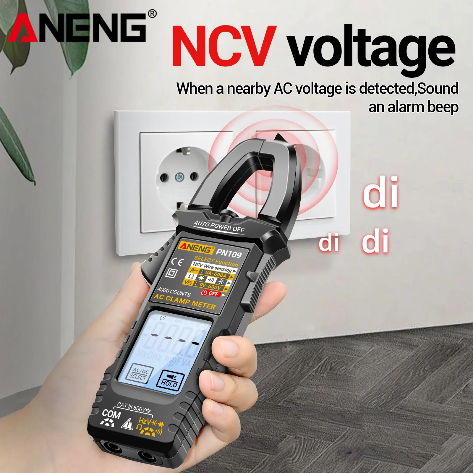 디지털 클램프 미터 600A 고전류 측정 NCV 비접촉식 전기 검사 전기 기술자 유지보수 도구 ANENG PN109