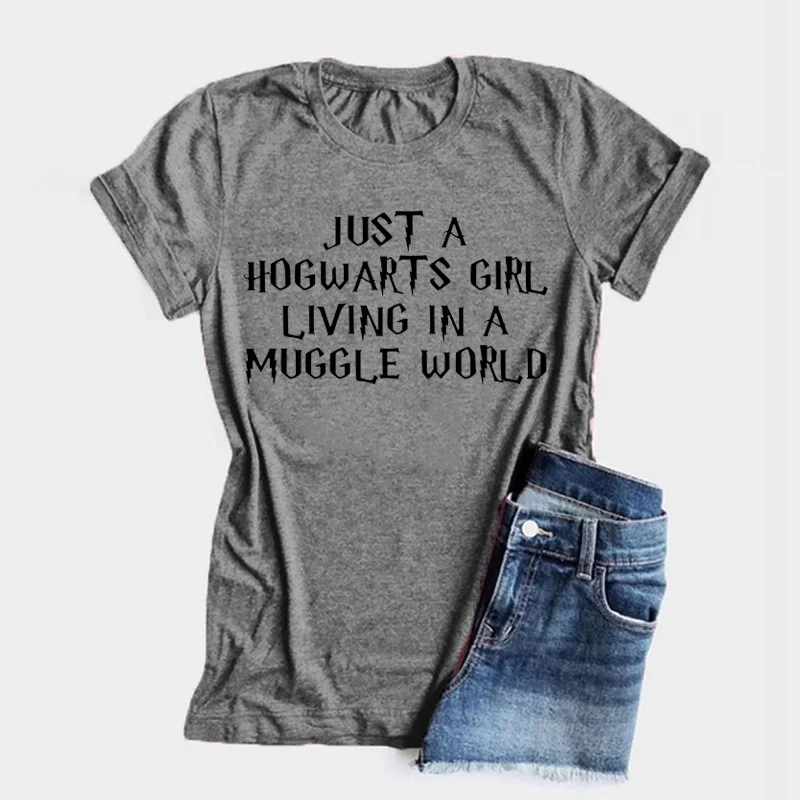 Funny Just A Hogwarts Girl Living In A Mle World Letter T Shirts Women Girls Summer Casual Oversize Short Sleeve Female780_voghion.com