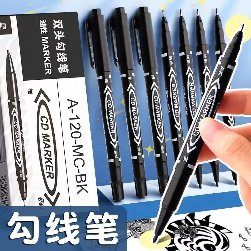Permanent Markers 12pcs/Set Small Double Headed Marker Pen Oily Permanent 0.5 Thick Nib 1.0 for CD Art Paper Steel Glass Sketchbook