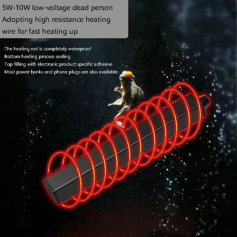 5W/10W Mini Aquarium Heater USB Charging Small Fish Tank Heater Energy Saving Over Temperature Protection Accessories