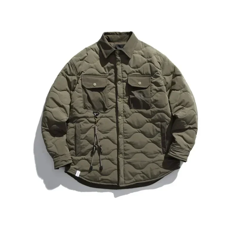 

2024 Winter Men's Vintage Cotton Jacket Multi Pockets Cargo Cotton Padded Coats Street Fashion Thick Cardigan Coats for Male