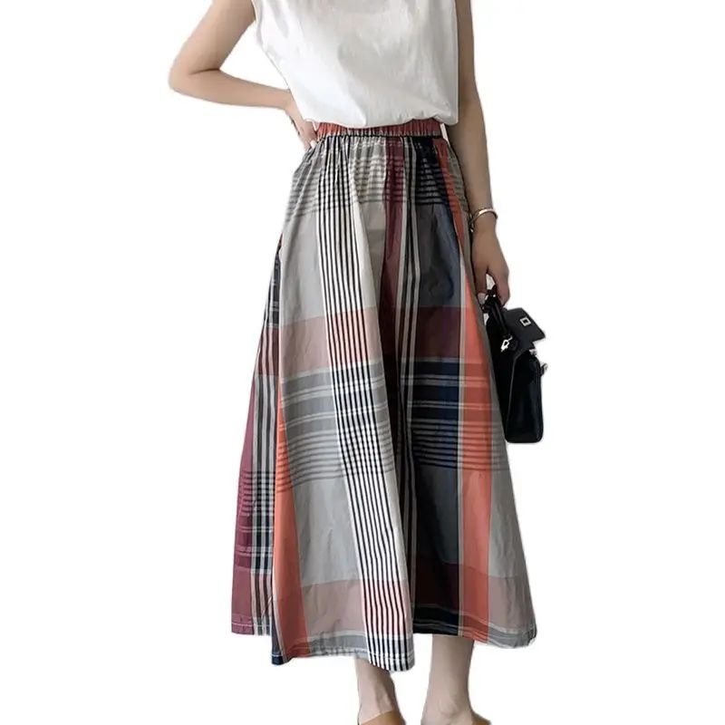 

Summer Plaid Half Skirt Women's Fashion Elegant Loose Swing High Waist Retro Slim Fit A-line Half Skirt 2023 French New