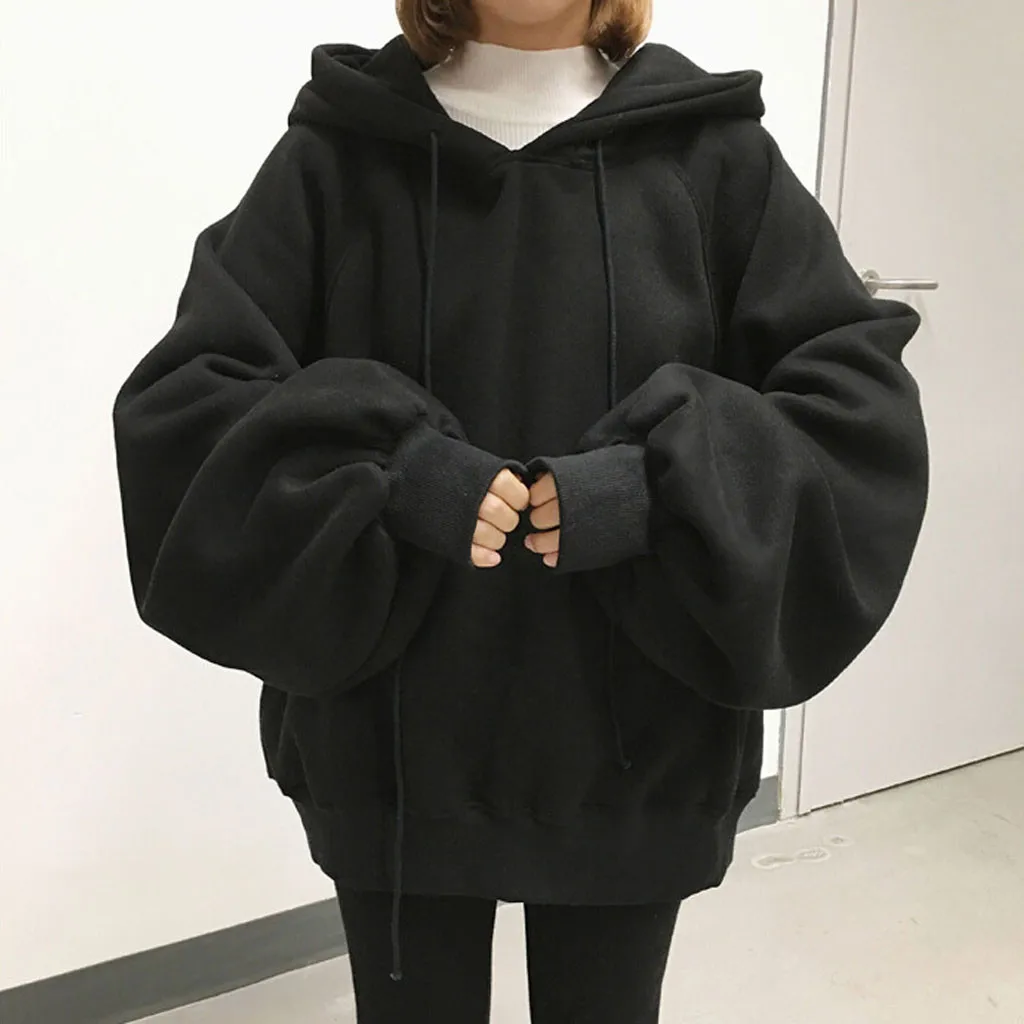 Solid Color Hooded Hoodies Womens Long Sleeves Sweater Y2k Black Hoodie Crop Tops Oversize Korean Harajuku Sudadera Female Top