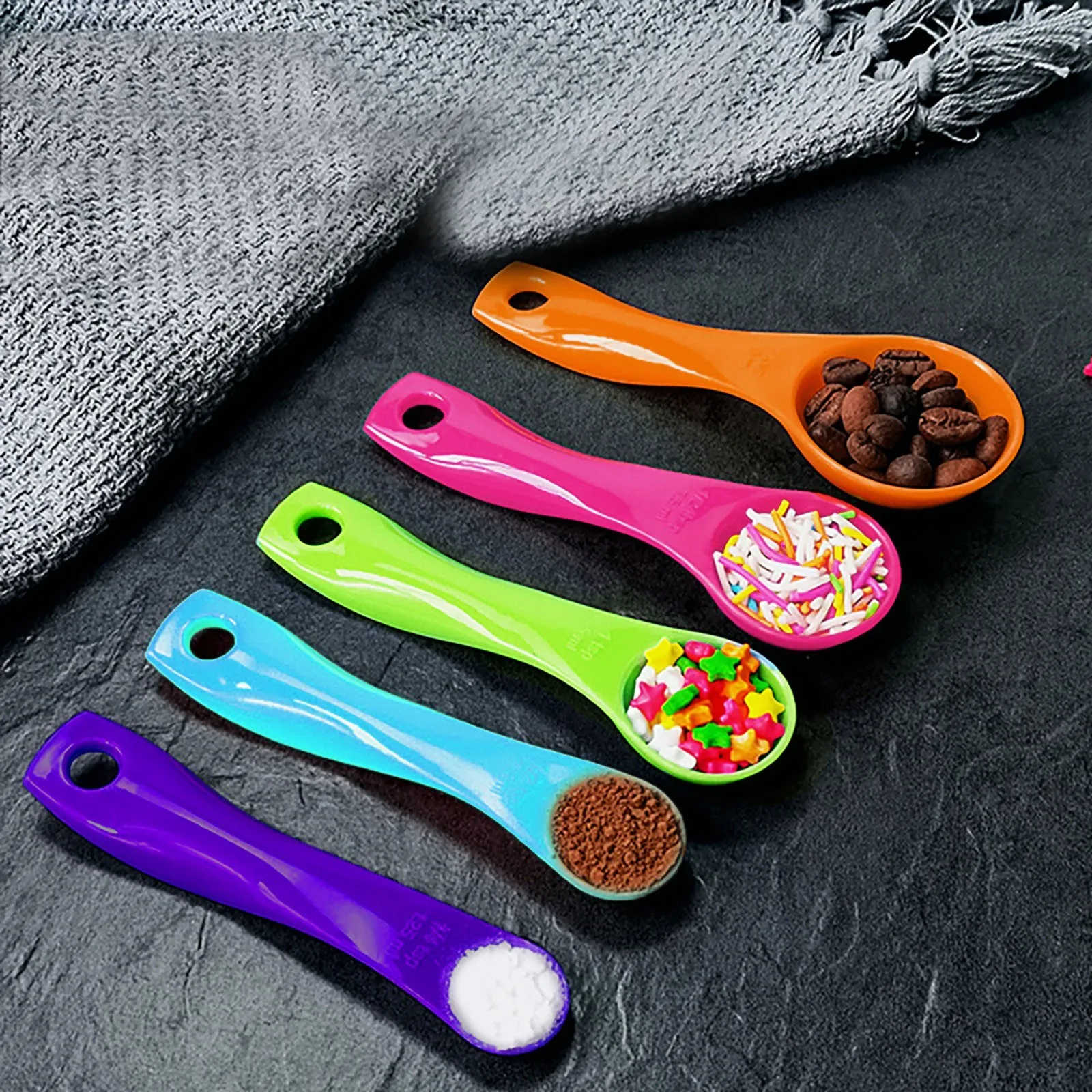 Handy Housewares 5 Piece Colorful Plastic Nesting Measuring Spoon Set