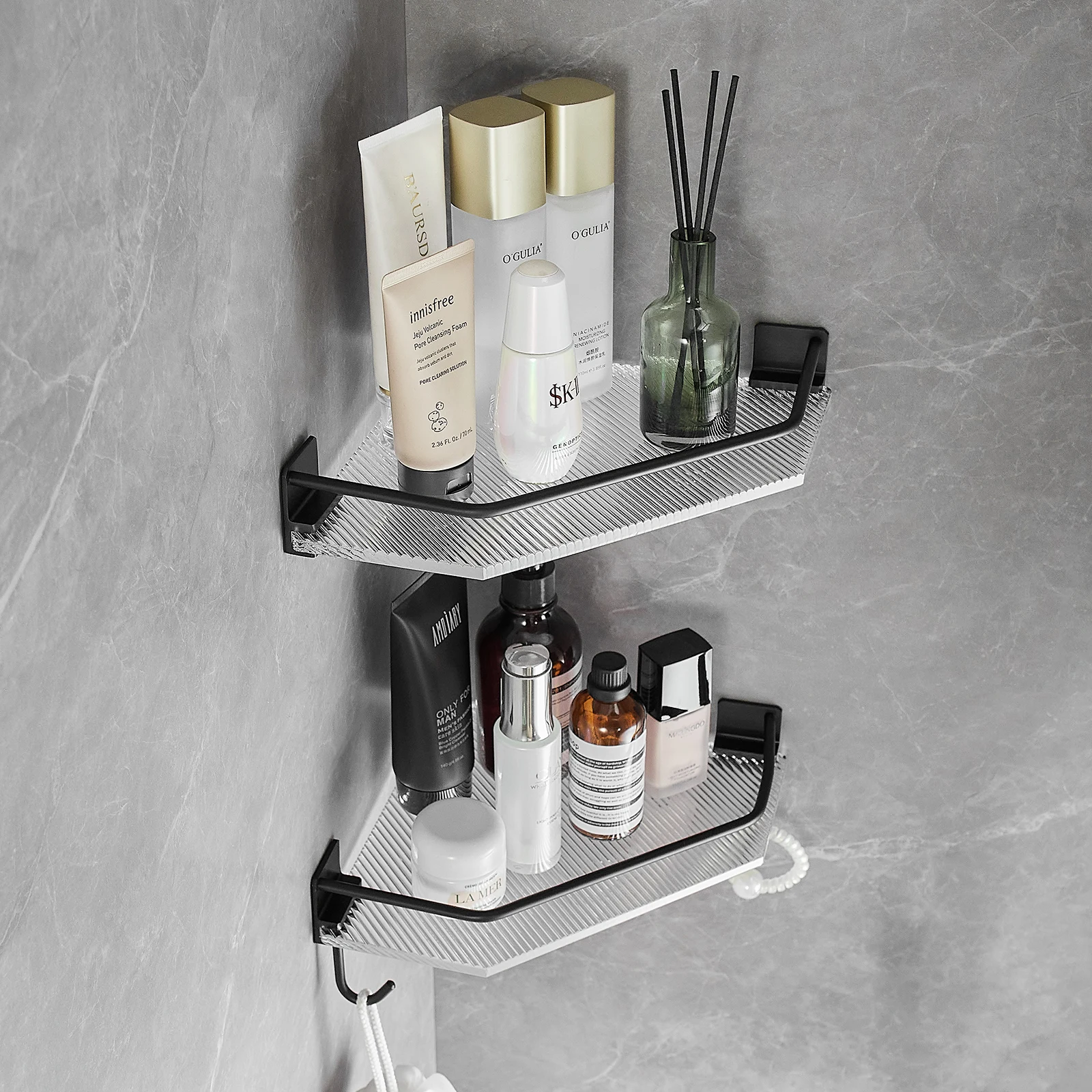 2 Pack Glass Corner Shelf for Bathroom Shower Caddy Basket Shelf