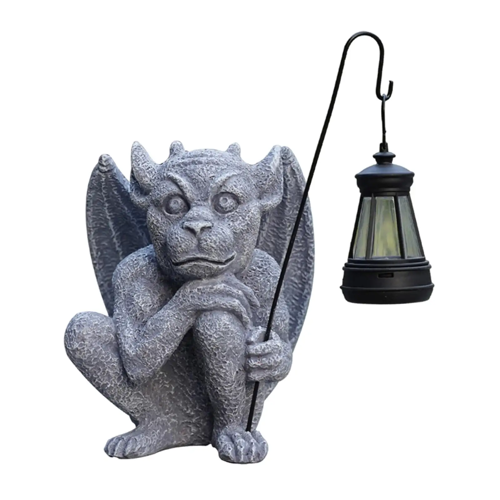Garden Guardian Statue with Solar Light Waterproof Gothic Lamp Lantern Decorative Lighting for Flower Bed Lawn Yard Patio Porch