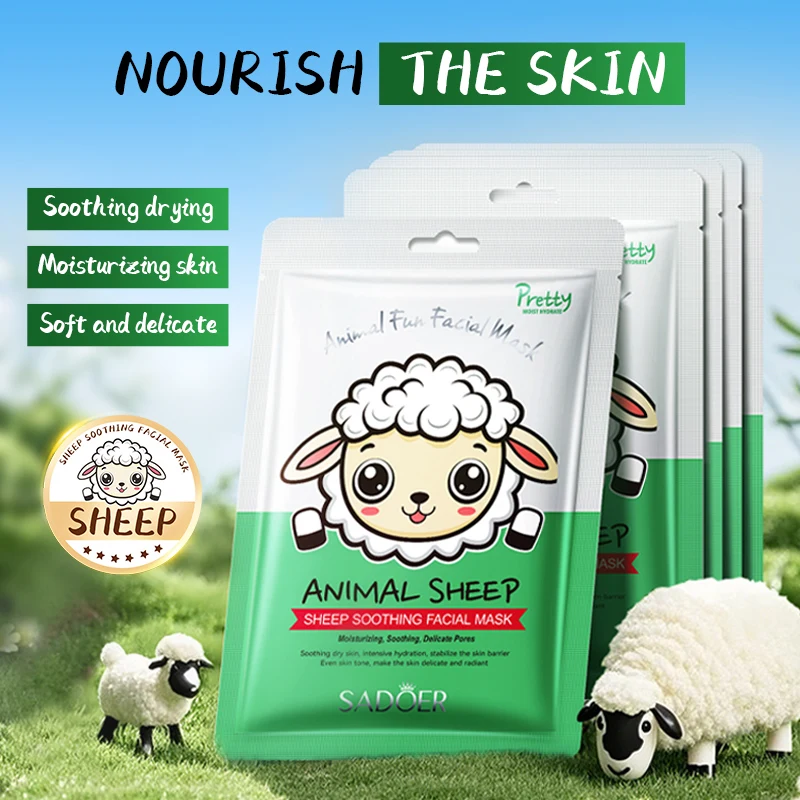 5pcs SADOER Animal Pattern Masks Face Mask Moisturizing Anti Wrinkles Anti-Aging Whitening Facial Masks Skin Care Novel Products