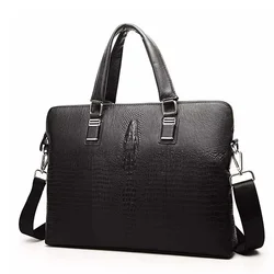 Crocodile Leather Handbag Briefcase Men's Shoulder Bag Messenger Business Computer Laptop Bag For Teenager Working Free Shipping