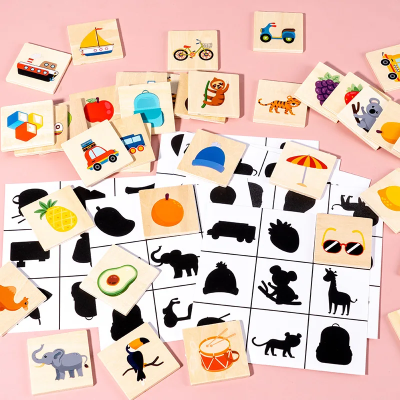 Find The Shadow Matched Images, Wooden Shape Matching Game, Montessori Preschool Educational Learning Toys for Children 3
