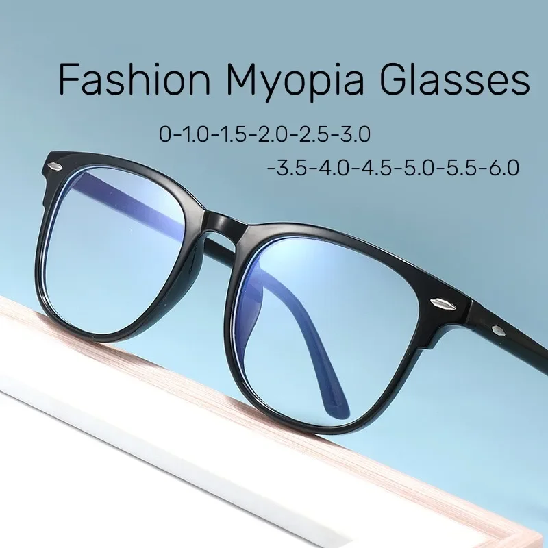 

Men Women Retro Finished Myopia Glasses Vintage Oval Frame Blue Light Blocking Eyeglasses Nearsighted Transparent Eyewear