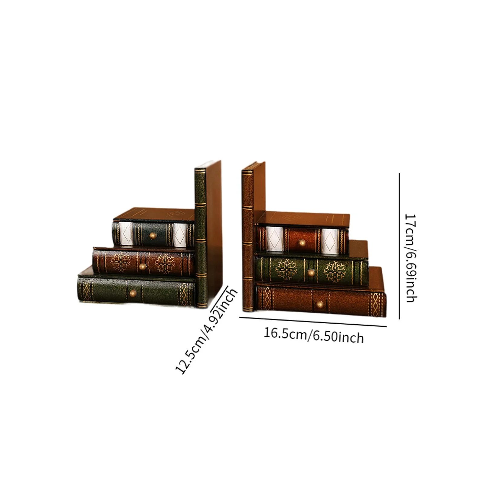 Bookends 2x Fake Book Ornament European Style Wooden for Shelf Desktop Office School Living Room