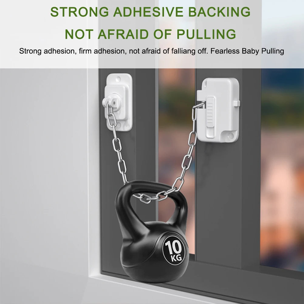 Window Security Locks Self Adhesive Window Frame Safety Chain Lock No Drilling Adjustable for UPVC Wooden Sliding Window Locks