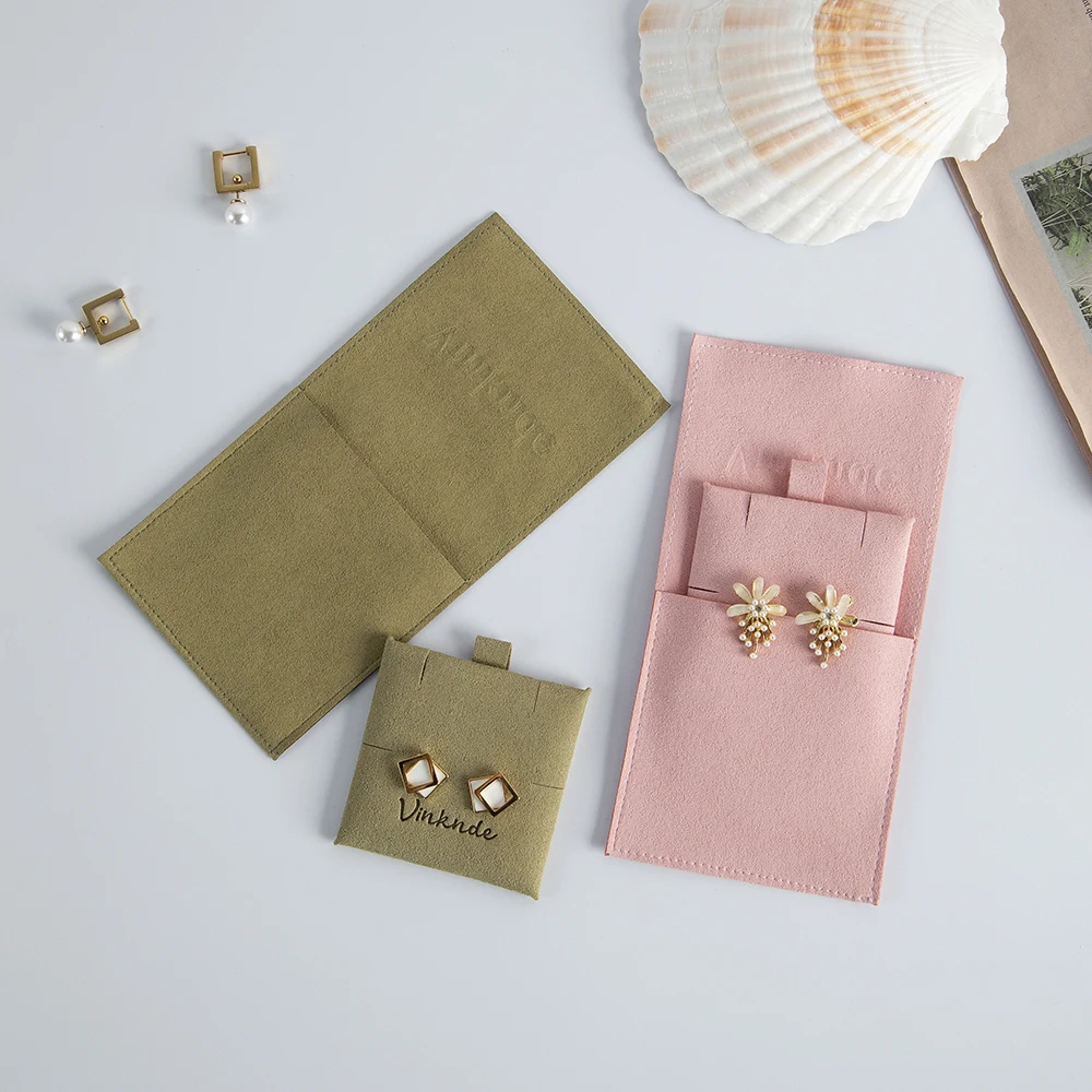 Individuell geprägter Logo-Schmuckbeutel aus pfirsichfarbenem Wildleder, Mikrofaser-Umschlagtasche für Ohrringe und Halsketten, Geschenkbeutel mit Einlegekarte – Detail 5