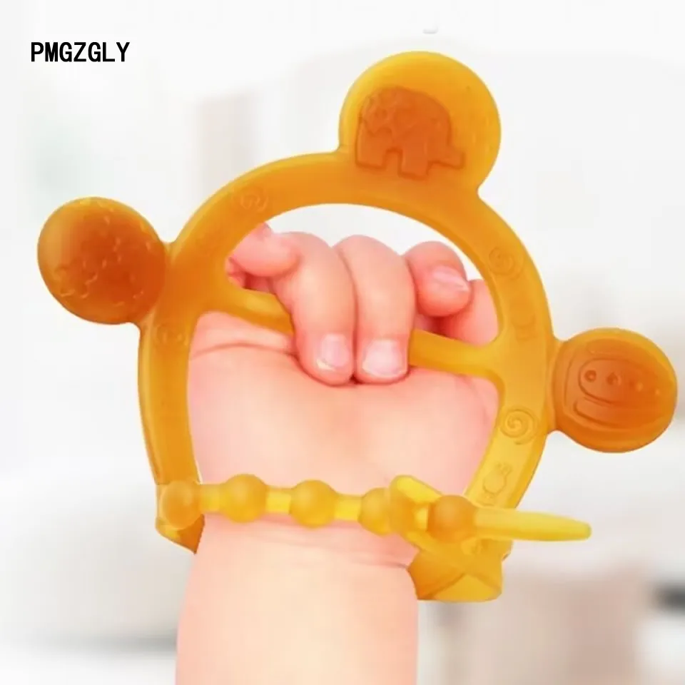 안전한   Teethers BPA 무료 귀여운 동물  DIY 반지 Teether  실리콘 씹는 매력 아이 Teething 장난감