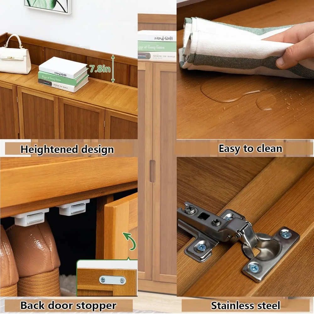 Bamboo Shoe Storage Cabinet with Doors, 7 Tier Free Standing Shoe Rack, 36-40 Pairs Cabinet, Entryway Organizer 3