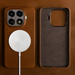 Luxury Magnetic Genuine Leather Business Oil Wax Phone Back Cover - Xiaomi 14 (Yellow Brown 5207)