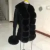 Women's Cropped Sweater Cardigan Spring Autumn Hot Sale Faux Fur Knit Sweater Cardigan with Faux Fox Fur Fur Collar Ladies Coat 2