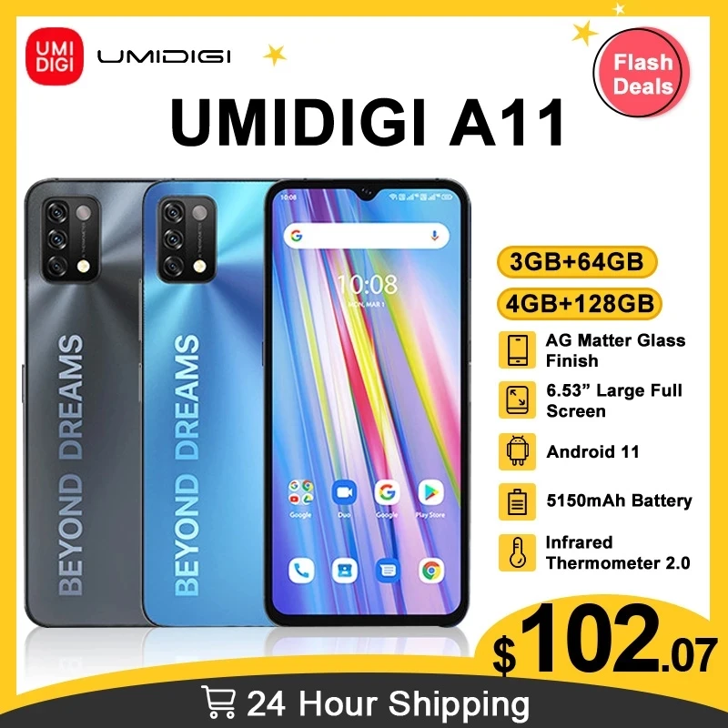 [IN STOCK]UMIDIGI A11 3GB 64GB 4GB 128GB Global Version Android 11 Smartphone Helio G25 6.53"16MP AI Triple Camera HD+ 5150mAh best poco smartphone