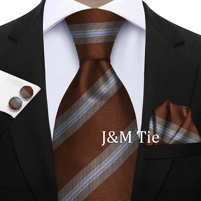 Krawatten für Männer, modisches Salbeigrünes Herren-Krawatten-Set, gestreifte Krawatte, Taschentuch, Manschettenknöpfe, 3-teilig, Business-Hochzeitsanzug, Accessoires, Geschenk – Detail 9