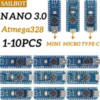 10-1PCS Nano 3.0 With the bootloader compatible controller CH340 USB driver Mini / Type-C / Micro 16Mhz ATMEGA328P for Arduino