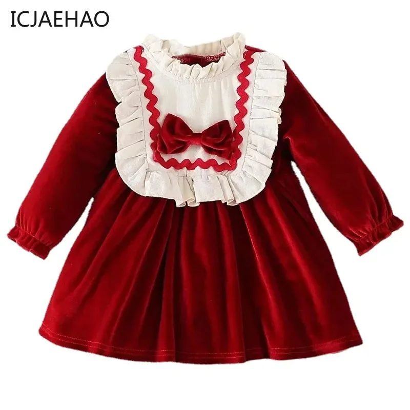 

Цельнокроеное бархатное платье принцессы для девочек Рождественский испанский Зимний Рождественский костюм детской одежды подходящая детская одежда