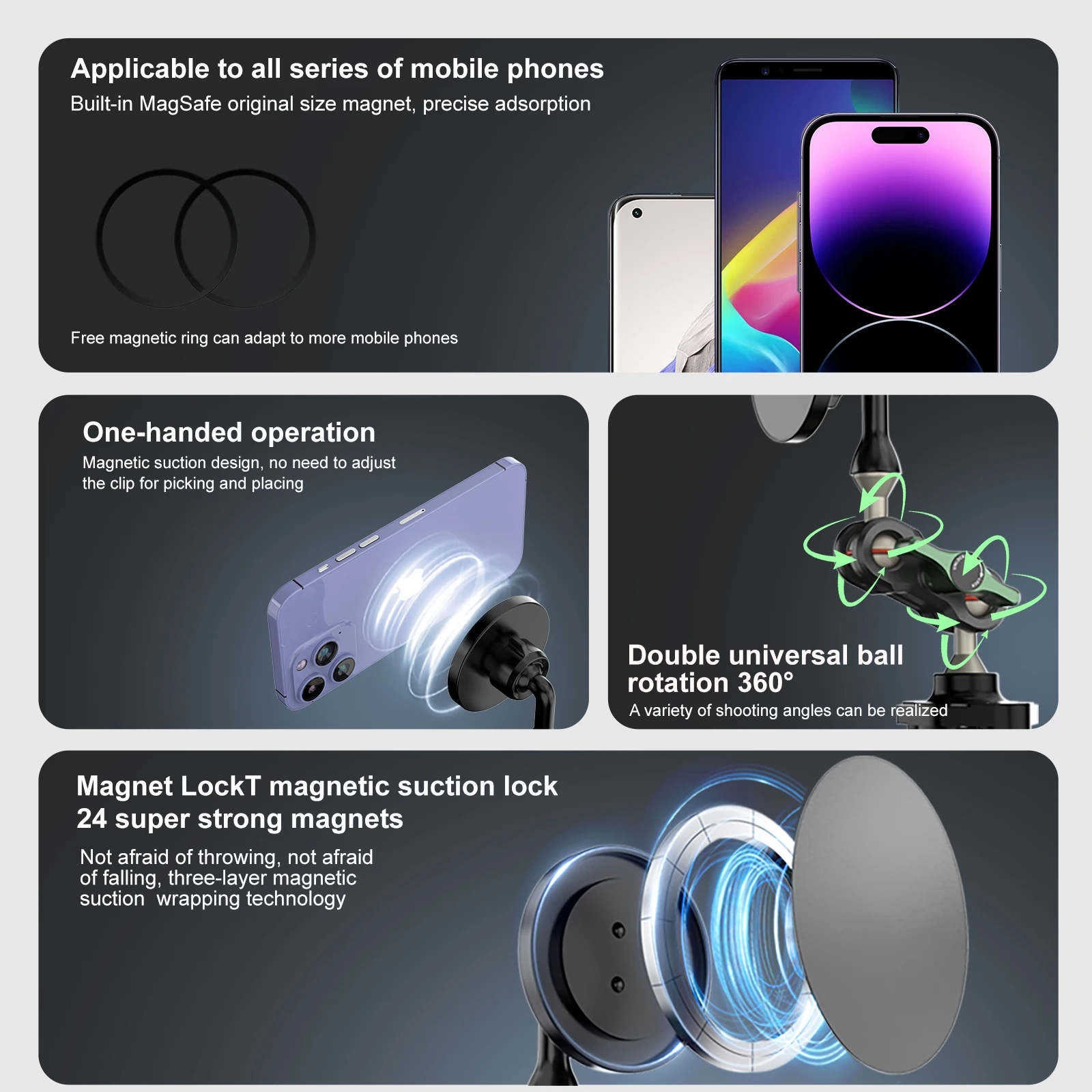 Hocerlu Porta Cellulare Auto - Super Forte Aspirazione, Tutto In Silicone Antiurto E Protezione - Foto 7