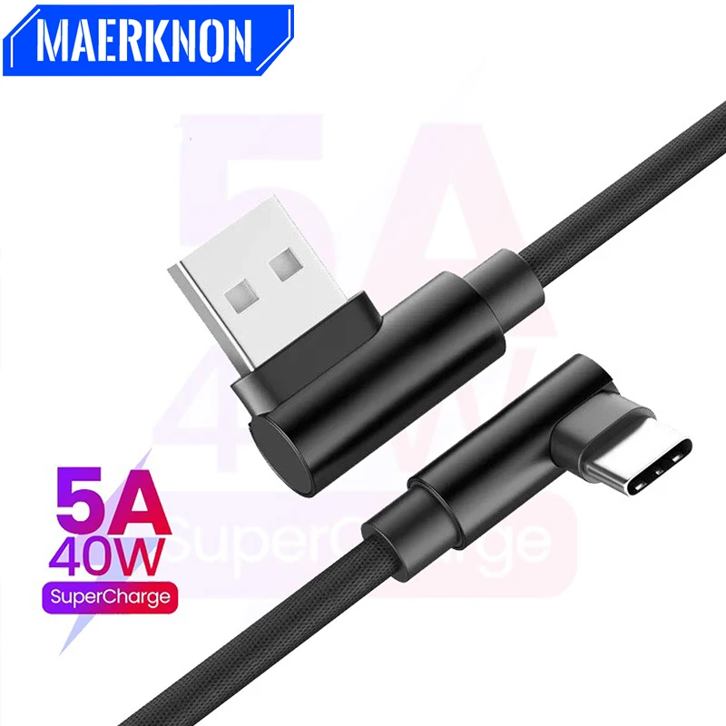 

Maerknon 5A USB Type C Cable Dual 90 Degree Fast Charging Cable for Xiaomi 13 mi 11 Realme Samsung iPhone 15 Game Data Cord Line