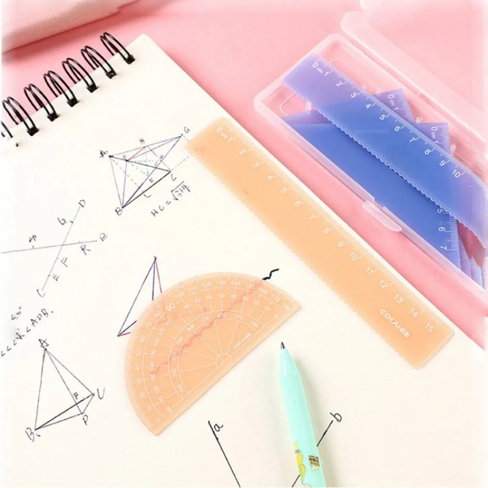 Jelly Color Measurement Tool Set Triangle Ruler Protractor Student Stationery Set Transparent Jelly Color Triangle