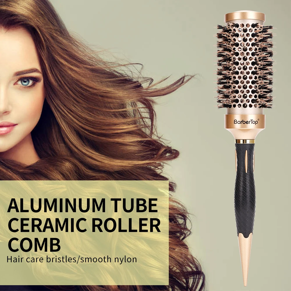Description Picture 5 of itemNew Handle Round Rolling Brush Straight Twill Hair Comb Boar Bristle Round Barrel Hair Curling Brush Hairdressing Styling Tool