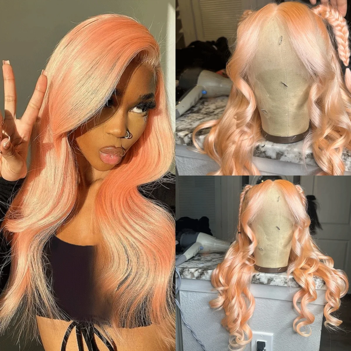 13x4 Transparent Lace Front Human Hair Wig Light Orange Body Wave Wigs 180% Density Brazilian Human Hair Preplucked Hairline