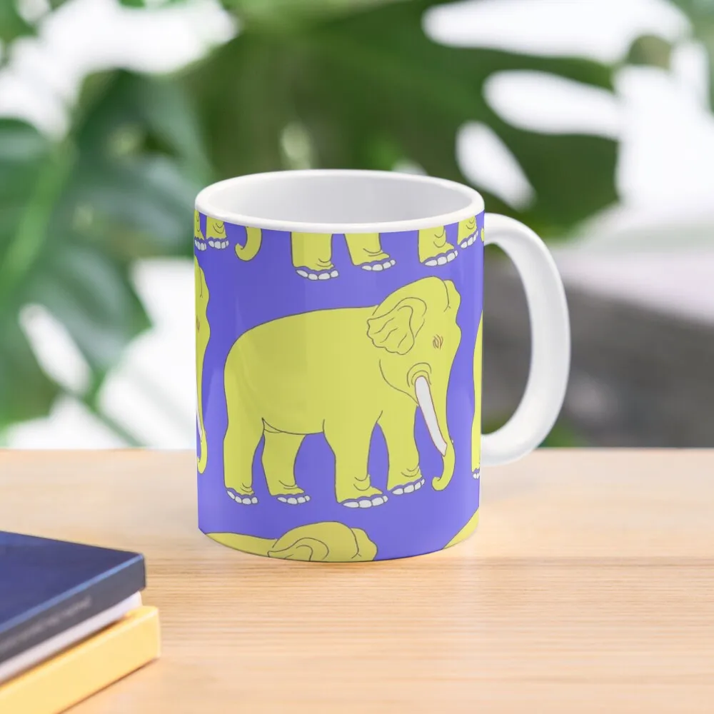 

Vintage Elephant Illustration Pattern (YELLOW/PURPLE) Coffee Mug Large Mug Coffee Cup Ceramic