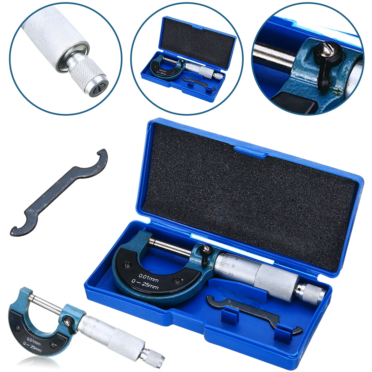 1pc Precise Gauge Micrometer 0-25mm 0.01mm Outside Metric Micrometer Tool With Metal Caliper Tool For Measuring Tools