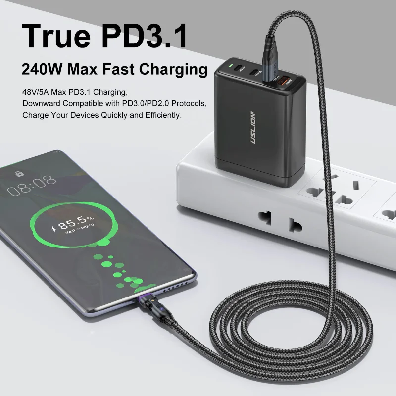 Ultra-High Speed 240W Magnetic USB-C Charging & Data Cable 5A - Multi-Functional PD 100W, 1/1.8M Length