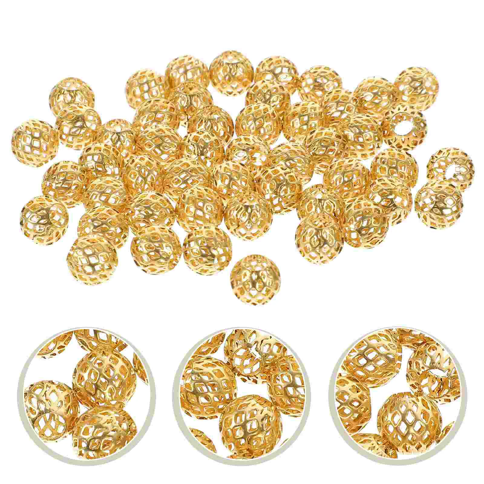 

50pcs Decorative Beads Copper Beads For Jewelry Making Small Hollow Beads Round Beads