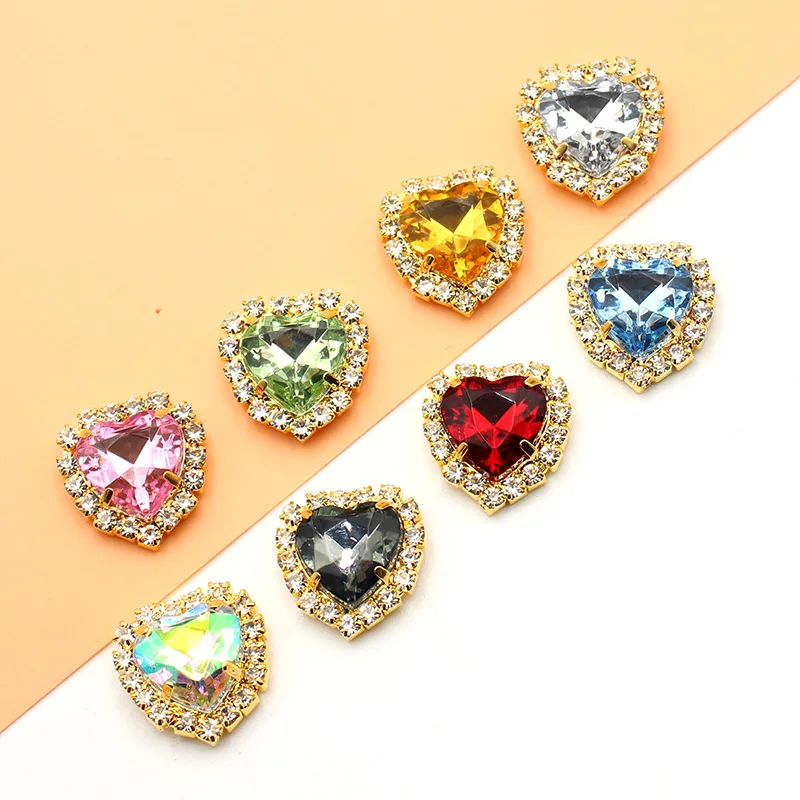 10pcs/batch 18MM metal heart rhinestone buttons handmade DIY sewing clothing wedding decoration accessories 5