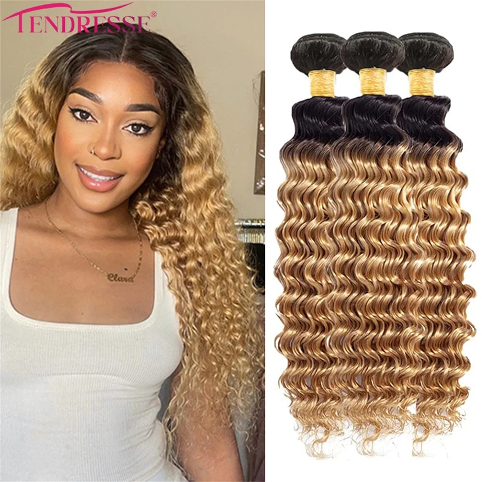 

Tendresse 100% Mongolian Curly Hair 3 Bundles Ombre Blond Deep Wave Hair Bundles 100% Human Hair Deep Curly Weave Extensions