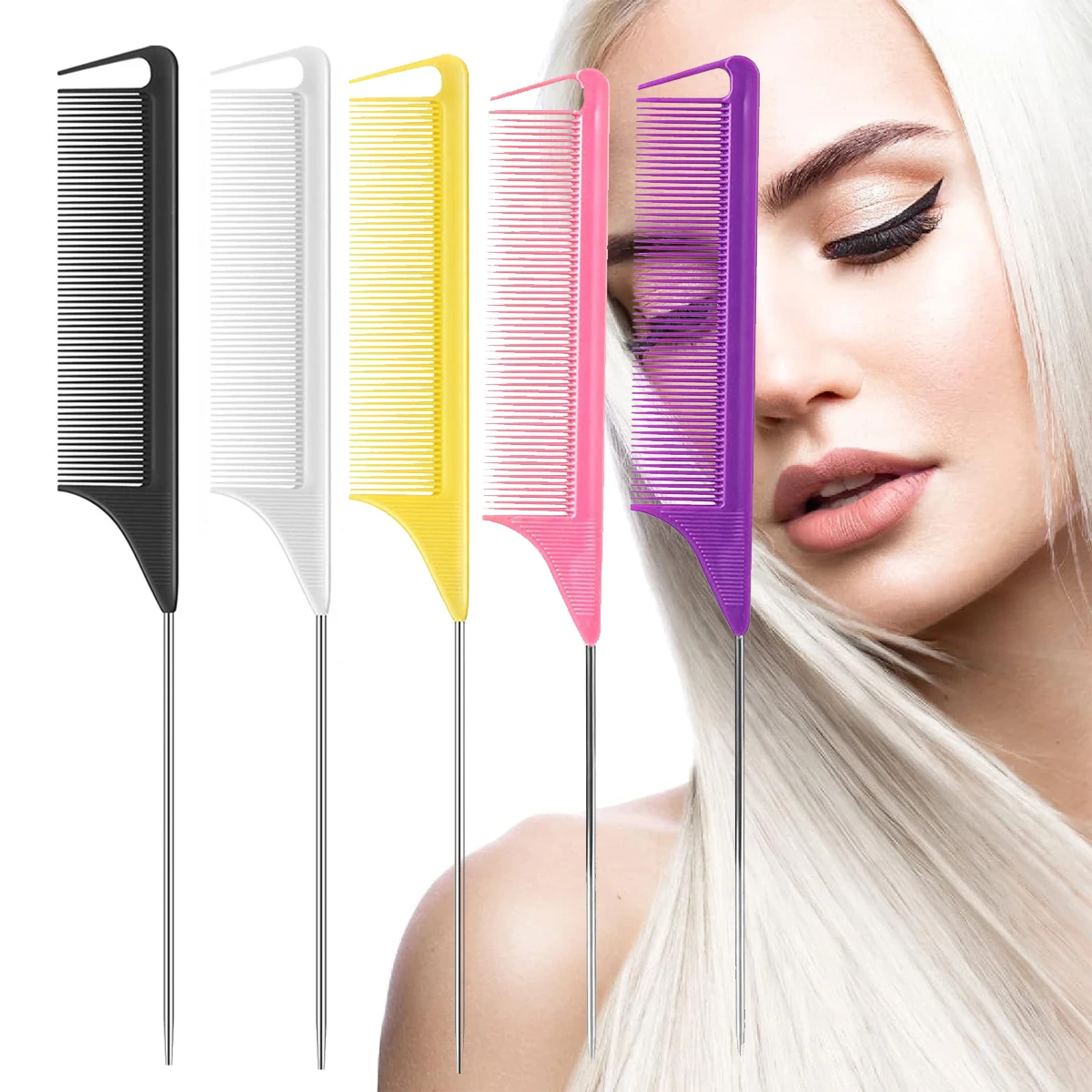 1PC Professional Metal Needle Plastic Hair Styling Pointy Tail Comb For Wig Partition Braid Hair Dye Highlights Tool hair styling comb