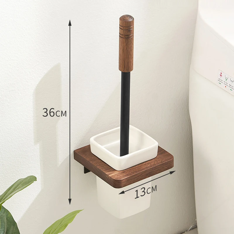 벽걸이 변기 브러시 거치대 세라믹 베이스, 단단한 나무 거치대 변기 브러시 세트, 고급 욕실 액세서리, 목욕 제품