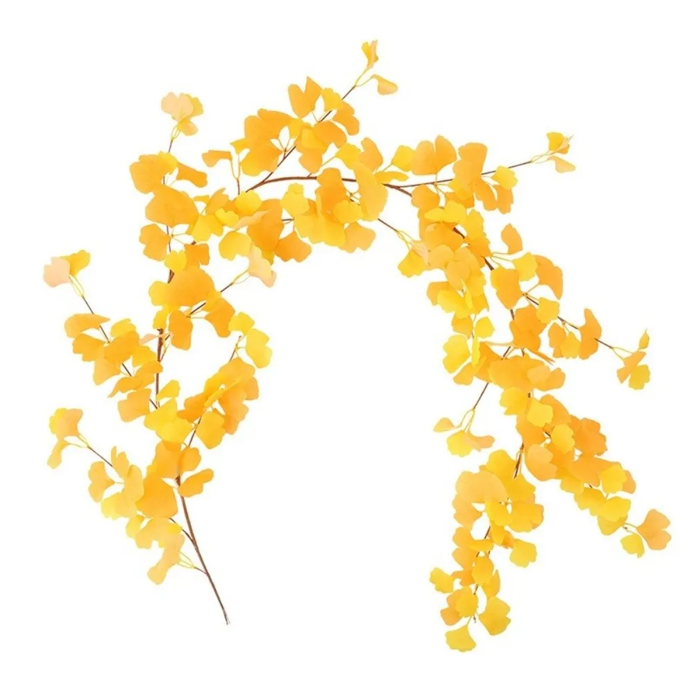Handmade Artificial Ginkgo Leaves Vine Realistic Lifelike Autumn Ginkgo Leaves Waterproof Simulation Plant Vine Stair Decoration