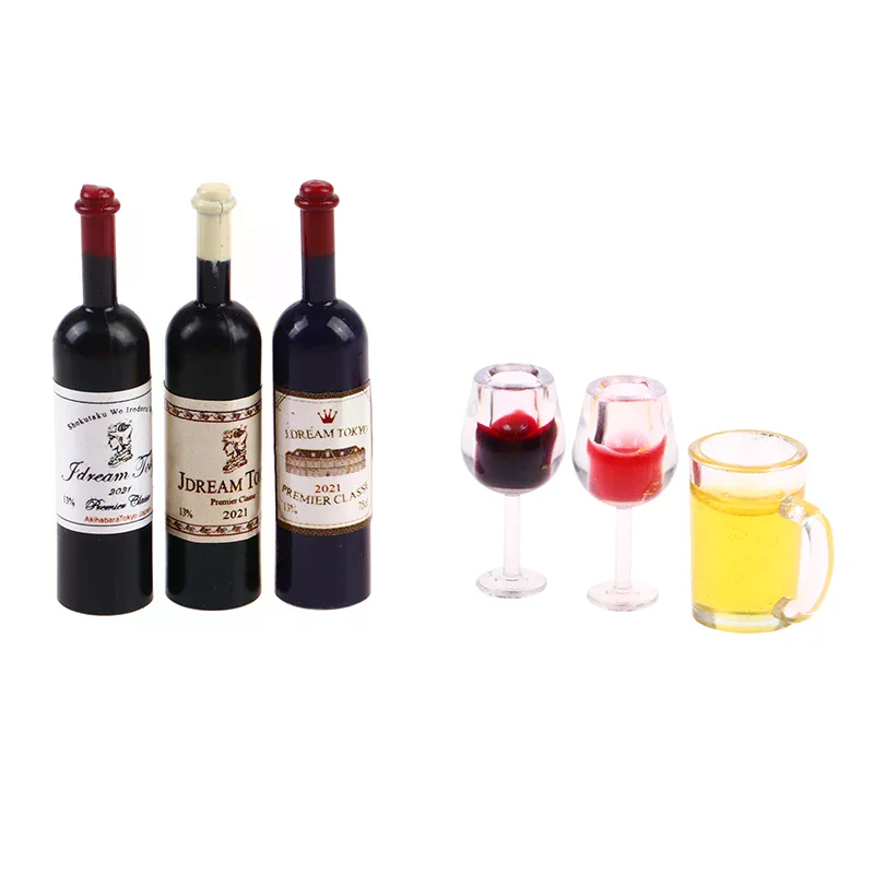 5pcs 1:12 인형 집 미니어처 와인 병 맥주 머그컵 모델 미니 바 음료 가구 장식 장난감